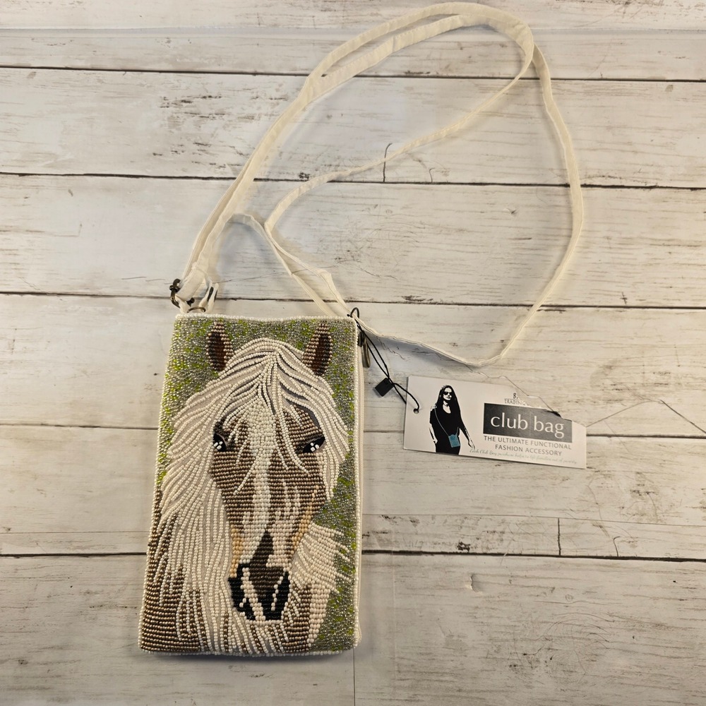 Bamboo Trading Company Club Bag Beaded Horse Crossbody Phone Purse New
